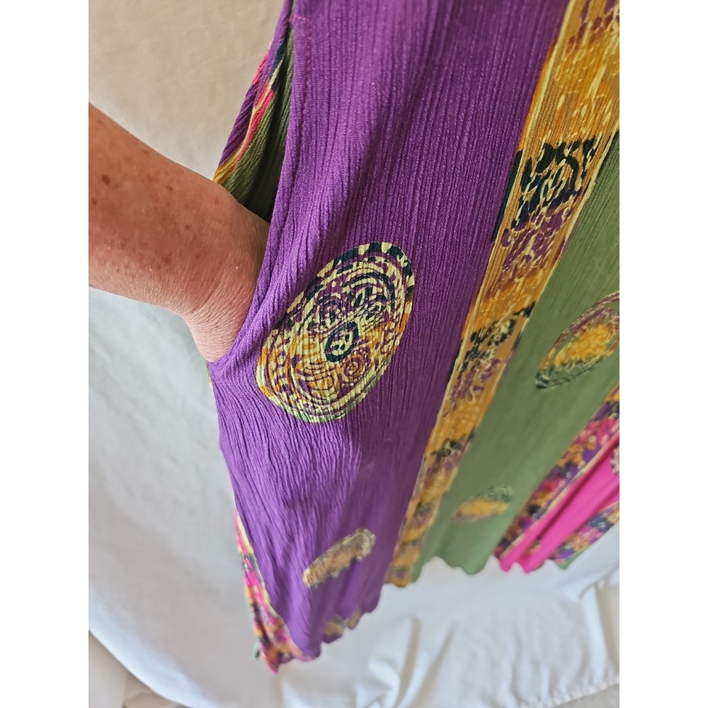 Soft Surroundings Bohemian Multicolored Maxi Dress 3/4 Roll Tab Sleeves V Neck - Picture 6 of 7